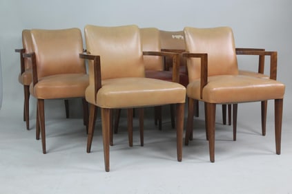 Set of 8 Art Deco Leather & Mahogany Bridge Chairs