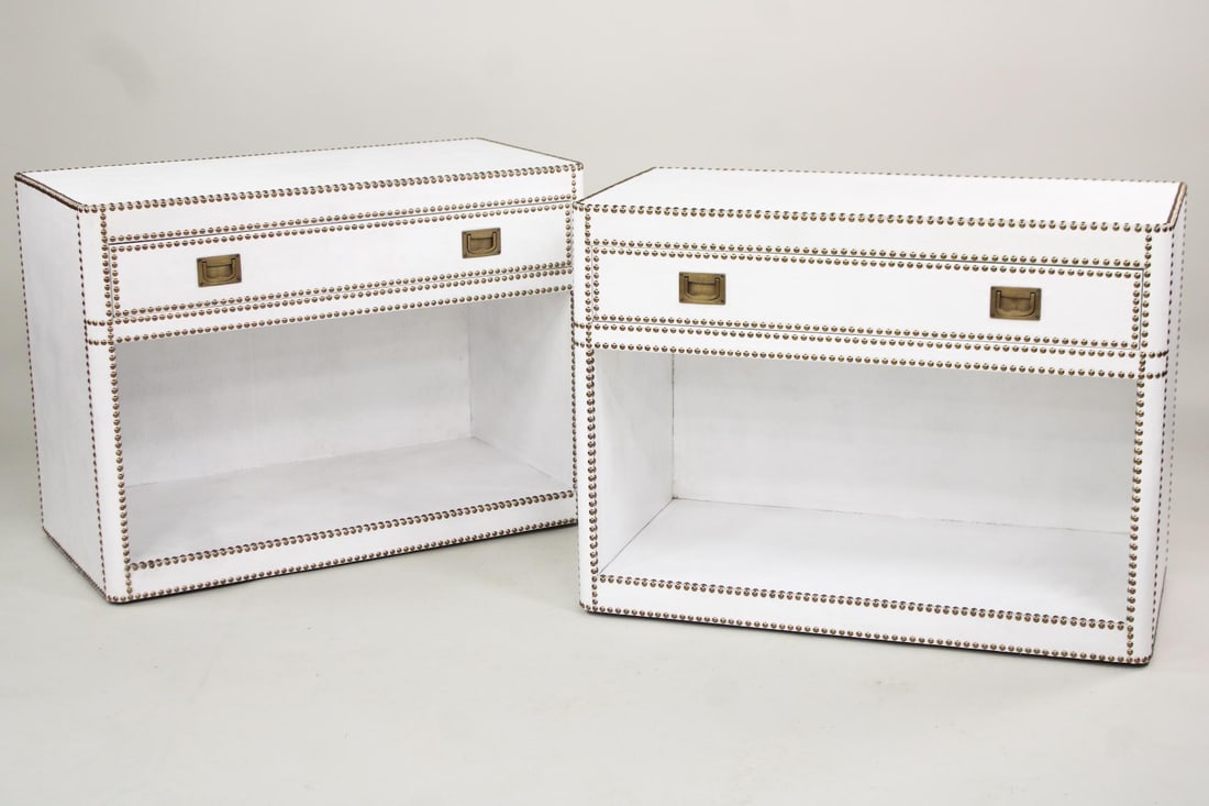 Pair of Restoration Hardware Studded Leather "Marseilles" Nightstands (1 of 10)