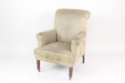 Tan Suede Scroll Arm Armchair