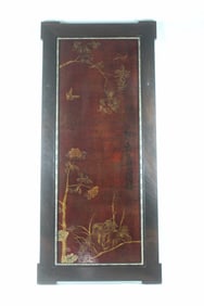 Chinese Painted Panel with Gold Gilt Birds & Flowers