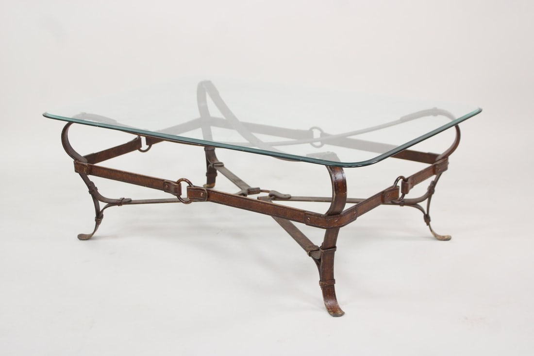 Jacques Adnet Style Iron & Glass Equestrian Coffee Table (1 of 11)