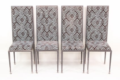 Set of 4 Mid Century Modern Tall Back Upholstered Iron Chairs
