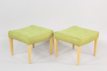 Pair of Mid-Century Modern Green Upholstered Footstools