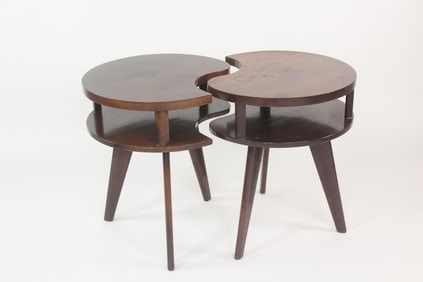 Pair of Mid-Century Modern Kidney Yin Yang Wooden Side Tables