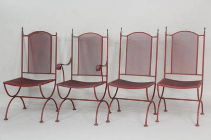 Set of 4 Red Wrought Iron Curule Outdoor Garden Chairs