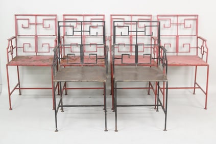 Set of 6 Chinese Chippendale Iron Outdoor Patio Chairs