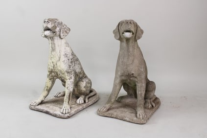 Pair of Cast Stone Concrete Garden Dog Sculptures