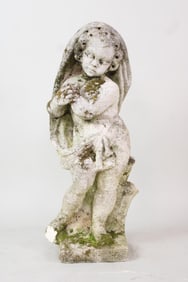 Cast Stone Concrete Moss Covered Child under Veil Statue Sculpture