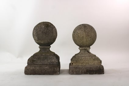 Pair of Garden Post Cast Stone Concrete Ball Finials, 1 of 3