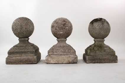 Lot of 3 Garden Post Cast Stone Concrete Ball Finials, 3 of 3