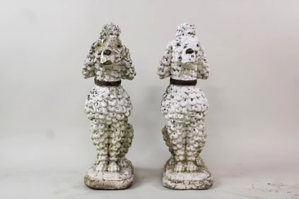 Pair of Cast Stone Concrete Poodle Dog Garden Statue Sculpture