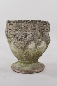 Cast Stone Concrete Neoclassical Planter, Grapes and Greek Key