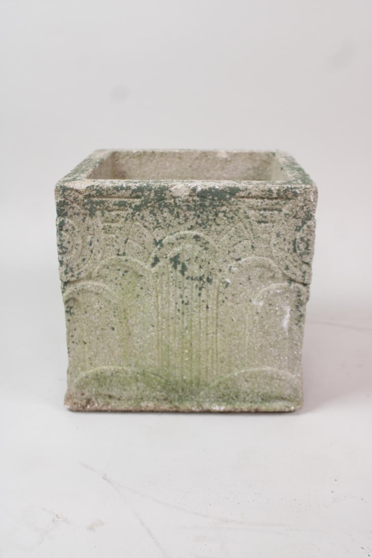 Cast Stone Concrete Square Cube Planter, Art Deco Design (1 of 8)