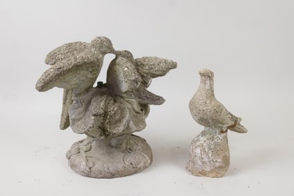 Pair of Cast Stone Concrete of Birds Statue Sculpture & Fountain