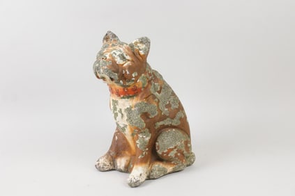 Painted Cast Stone Concrete of Seated Bulldog Dog Statue Sculpture