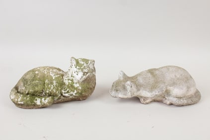 Pair of Cast Stone Concrete Cat Statue Sculpture