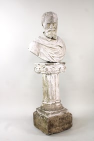 Cast Stone Concrete Sculpture Bust of Michelangelo on Pedestal