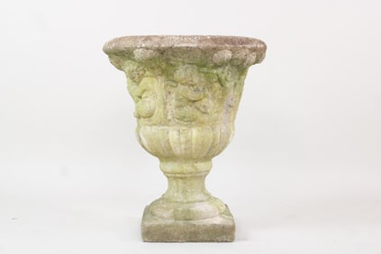 Cast Stone Concrete Garden Urn Planter on Pedestal with Cherubs