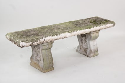 Neoclassical Cast Stone Concrete Garden Bench with Grapes