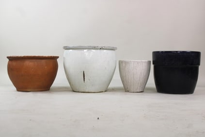 Lot of 4 Colorful Glazed Ceramic Planters