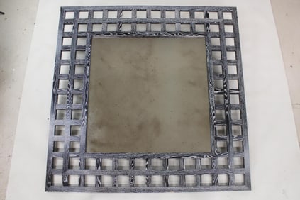 Large 6ft Custom Cerused Black Wood Grid Mirror by John Boone