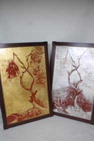 Pair of Large Silver and Gold Leaf Asian Decorative Panels