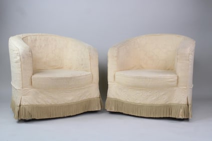 Pair of Fringe Bottom Slip Covered Tub Chairs