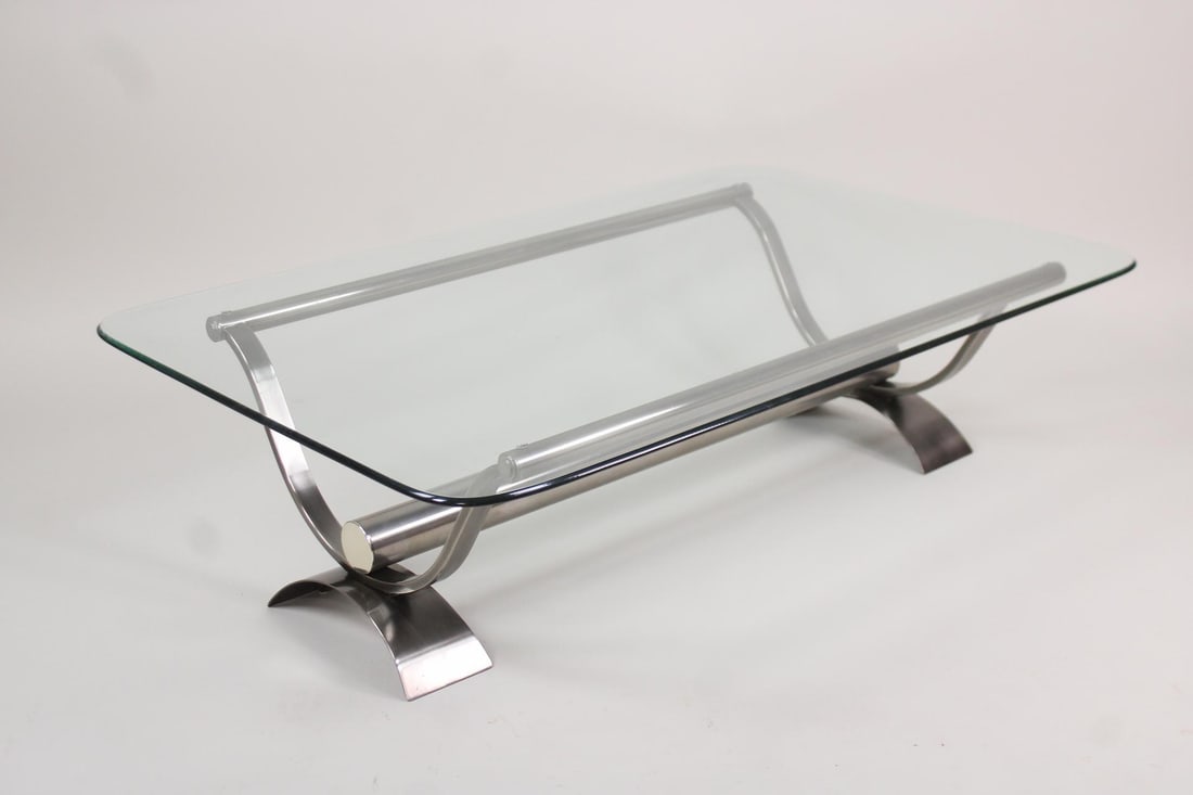Modern Steel and Glass Coffee Table, Asian Style (1 of 7)