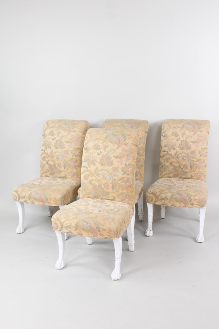 Set of 4 Georgian Style Claw Foot Upholstered Dining Chairs (1 of 12)
