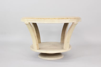 Art Deco Round Wood Faux Painted Marble Coffee Table