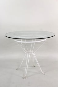 White Wrought Iron & Glass Patio Table, Manner of Gio Ponti