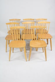 Set of 8 Beech Wood Tapiovaara Style Spindle Back Dining Chairs