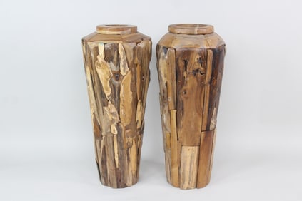 Pair of Sculptural Wood Bark Floor Vases