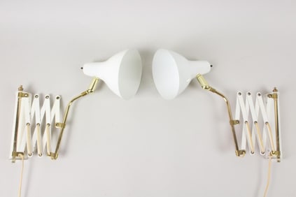 Pair of White & Brass Accordion Scissor Lamps