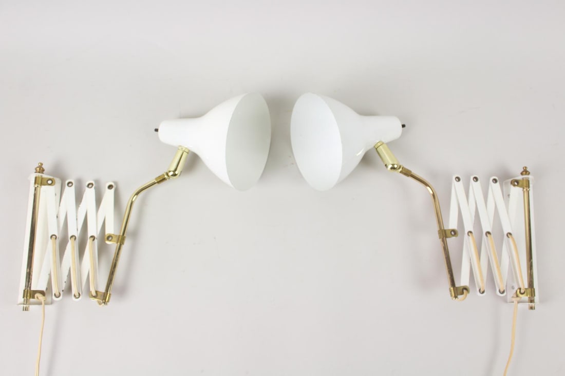 Pair of White & Brass Accordion Scissor Lamps (1 of 9)