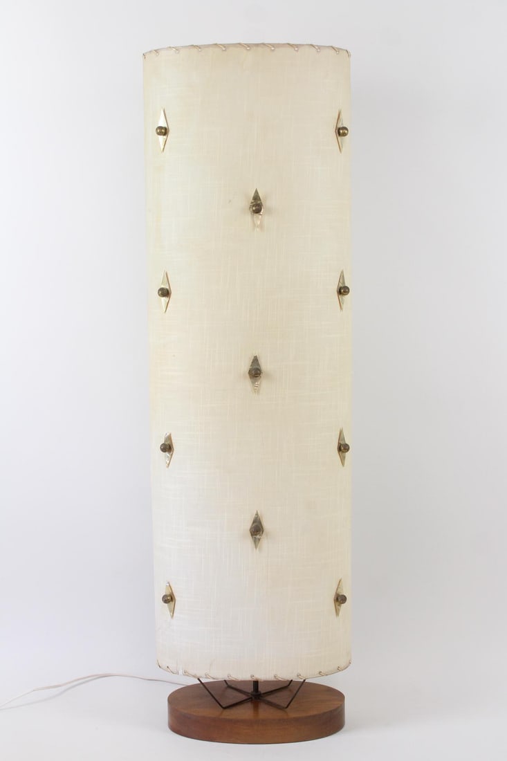 Mid Century Modern Cylindrical Lamp with Brass Diamonds (1 of 14)