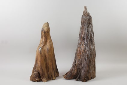 Lot of 2 Organic Natural Cone Shaped Wood Pieces