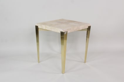Hollywood Regency Brass & Shagreen Side Table by Karl Springer