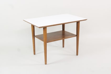 Danish Modern 2 Tier Teak & Laminate Side Table