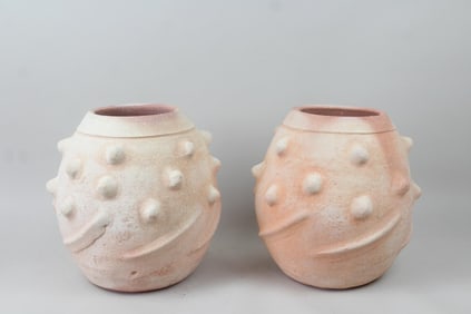 Pair of Terra Cotta Bumpy Textured Garden Planter Pots
