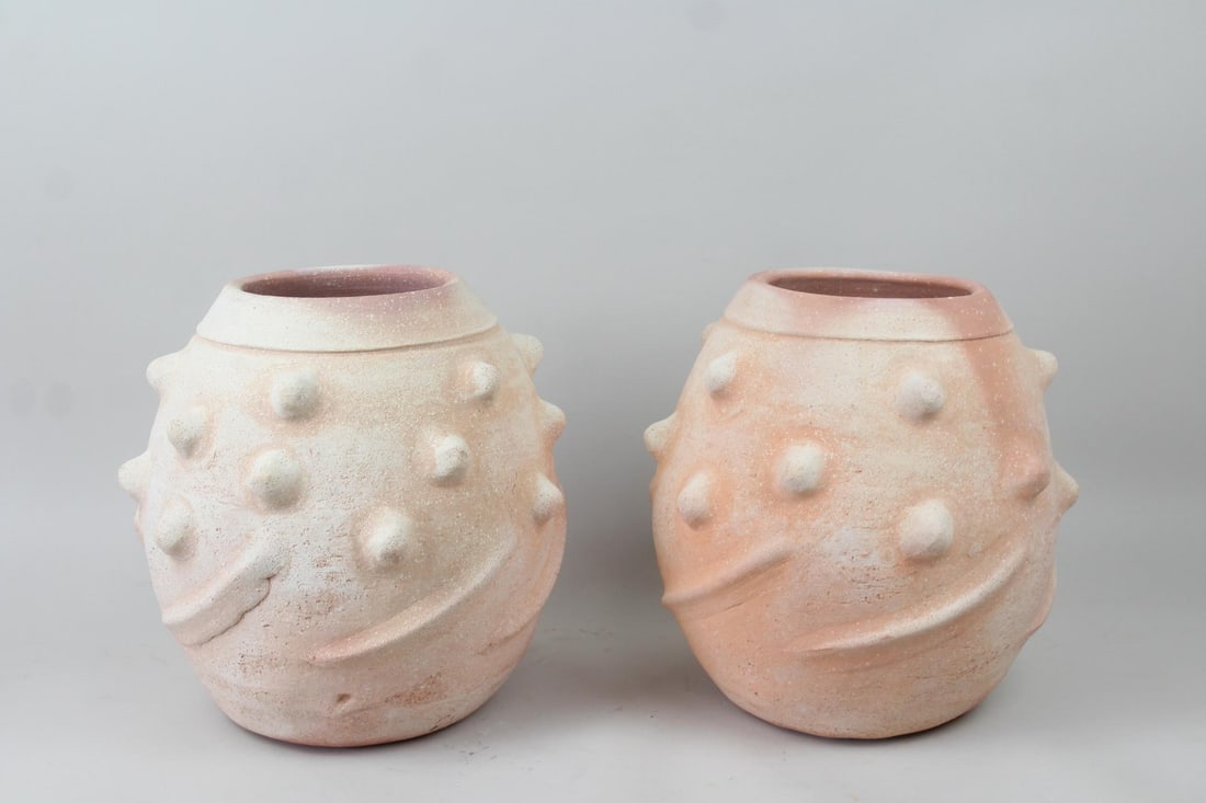 Pair of Terra Cotta Bumpy Textured Garden Planter Pots (1 of 7)