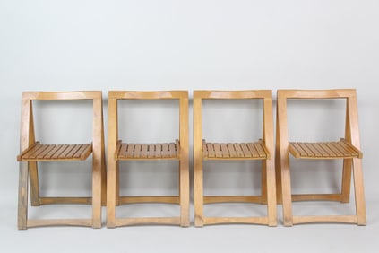 Set of 4 Modernist Wood Slatted Folding Chairs, Aldo Jacober