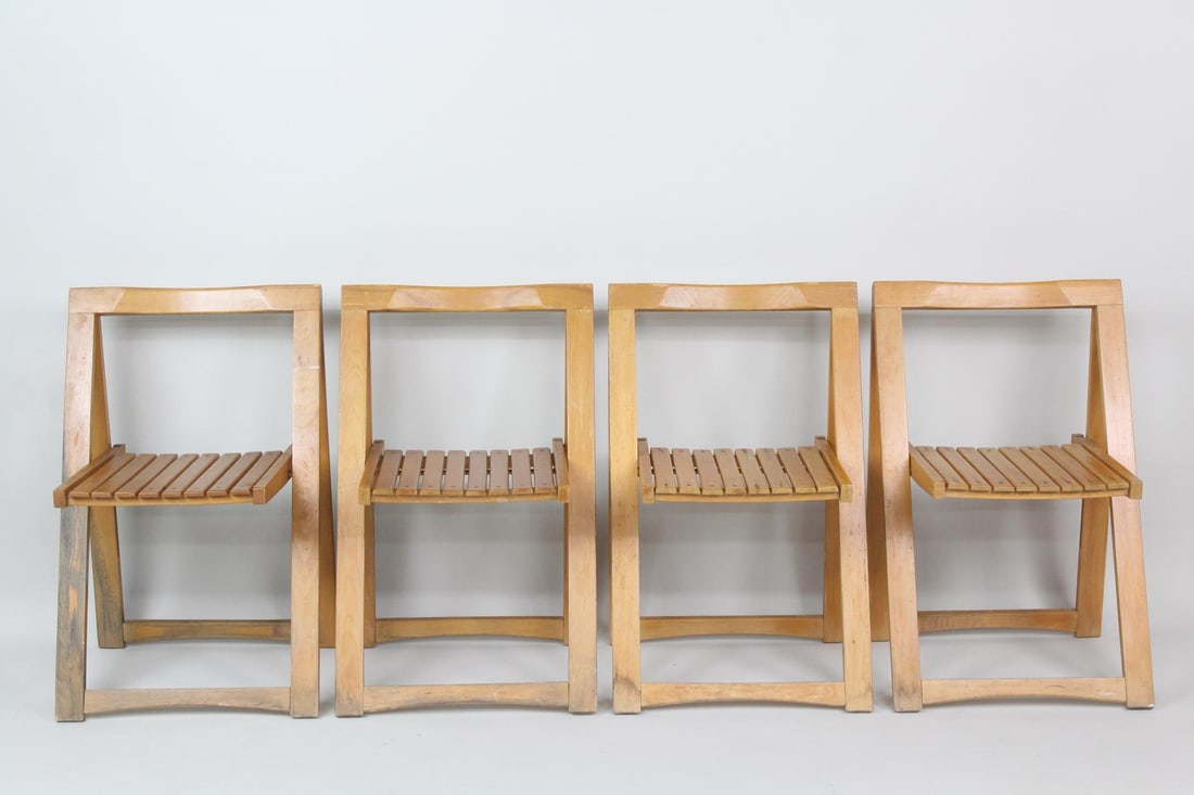 Set of 4 Modernist Wood Slatted Folding Chairs, Aldo Jacober (1 of 11)