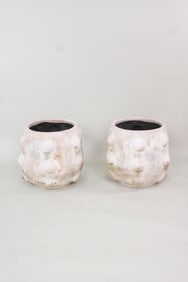 Pair of Sculptural Bumpy Pot Terra Cotta Garden Planters, White