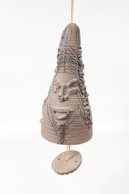 Studio Pottery Brutalist Face Ceramic Wind Chime Bell