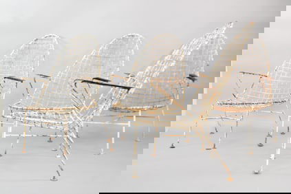 Set of 4 Space Age Sculptural Wire Outdoor Egg Lounge Chairs
