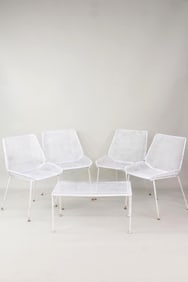 Set of 4 Tempestini Style Iron Mesh Chairs & Table