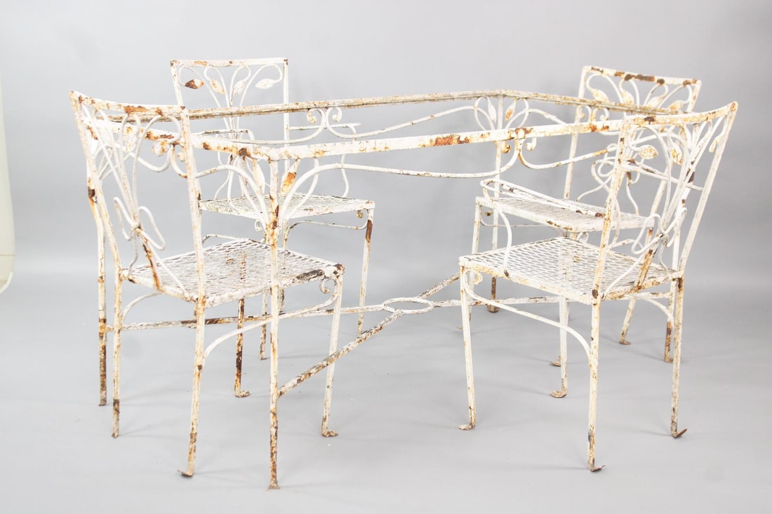 Mid Century Modern Wrought Iron Patio Table & Chairs, Vine Design (1 of 20)