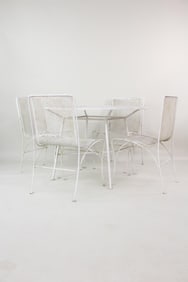 Set of 4 Streamlined Outdoor Iron Chairs & Table, Woodard Style