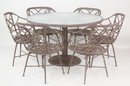 Set of Brown Jordan Aluminum Faux Bamboo Table & 6 Chairs